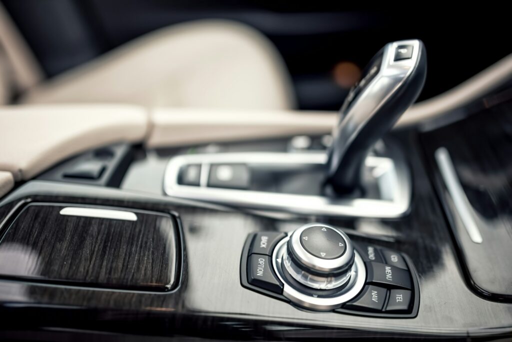close-up details of automatic transmission and gear stick